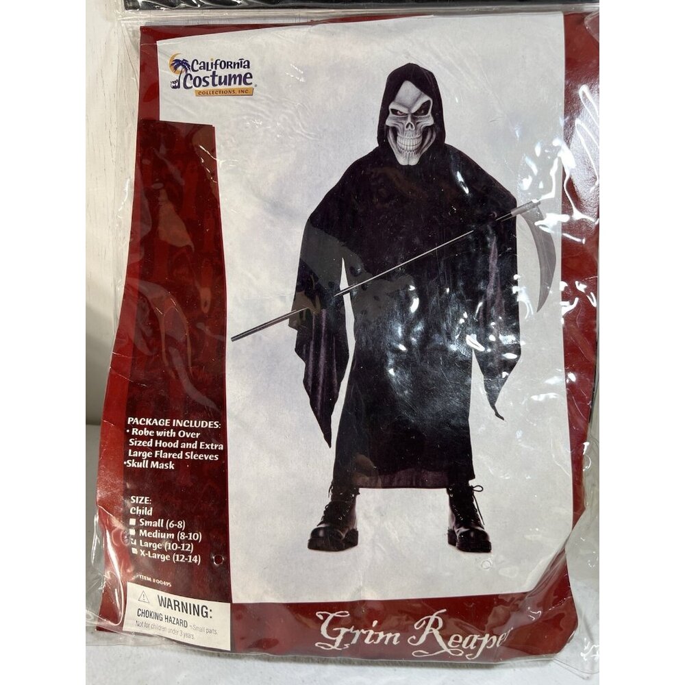 Grim Reaper Mask Robe Child Ghost Monster Halloween Small 6-8 CA Costume NOS